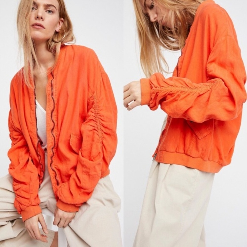 Free People Orange Oversized Bomber Jacket